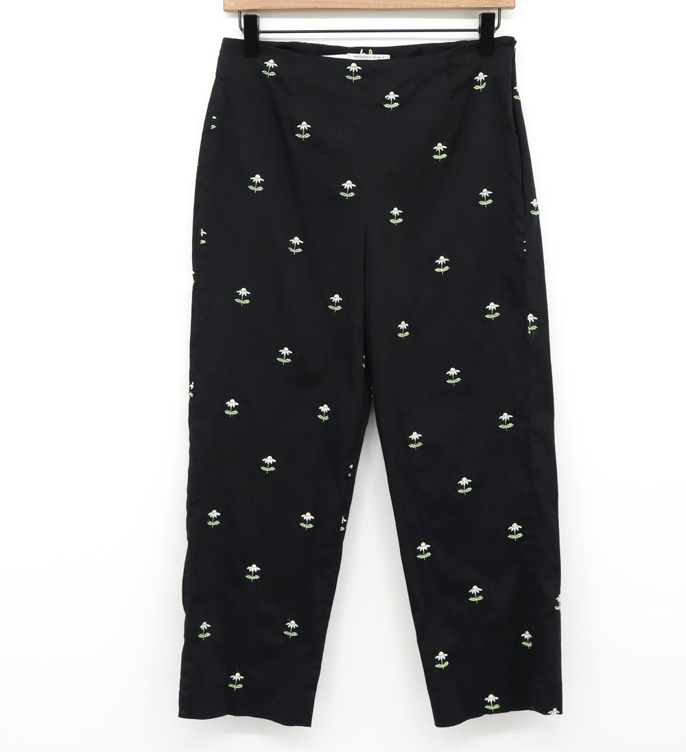 Pendleton Black Capris Pants Sz 8 Embroidered Daisy Flowers
